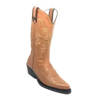 Bota De Couro Bovino Alaranjado - Cano Alto, Bico Fino Arredondado, Solado De Couro Artesanal - imagem 3