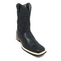 Bota de Couro Bovino Imitação de Cobra Preta - Cano Médio, Bico Quadrado, SOLADO X-FLEX ARTESANAL - imagem 4