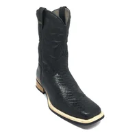 Bota de Couro Bovino Imitação de Cobra Preta - Cano Médio, Bico Quadrado, SOLADO X-FLEX ARTESANAL - imagem 4