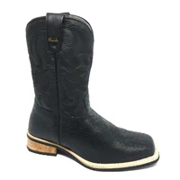 Bota de Couro Bovino Imitação de Cobra Preta - Cano Médio, Bico Quadrado, SOLADO X-FLEX ARTESANAL - imagem 6