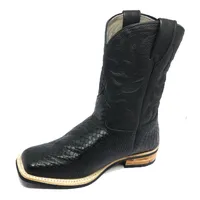 Bota de Couro Bovino Imitação de Cobra Preta - Cano Médio, Bico Quadrado, SOLADO X-FLEX ARTESANAL - imagem 1