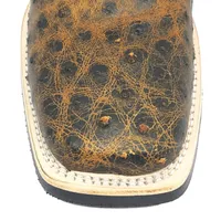 Bota De Couro De Avestruz Cheio Black Cognac - Cano Médio, Bico Quadrado, Solado X-Flex Artesanal - imagem 6