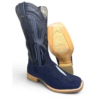 Bota Texana Reizinho Premium de Couro Legítimo de Arraia Deep Blue LIMITED EDITION - Cano Alto, Bico Quadrado - Solado de Couro Artesanal Injetado - imagem 1