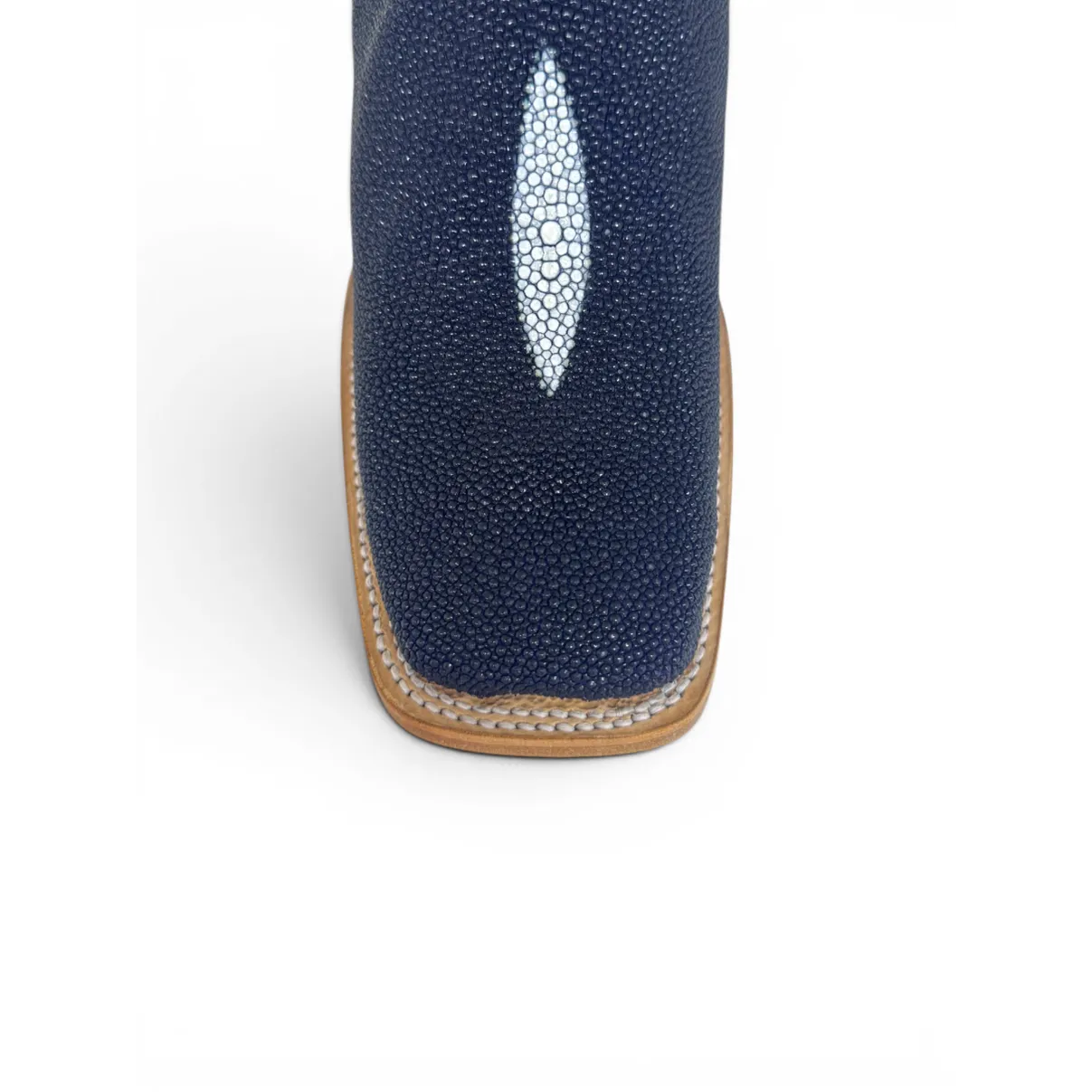Bota Texana Reizinho Premium de Couro Legítimo de Arraia Deep Blue LIMITED EDITION - Cano Alto, Bico Quadrado - Solado de Couro Artesanal Injetado