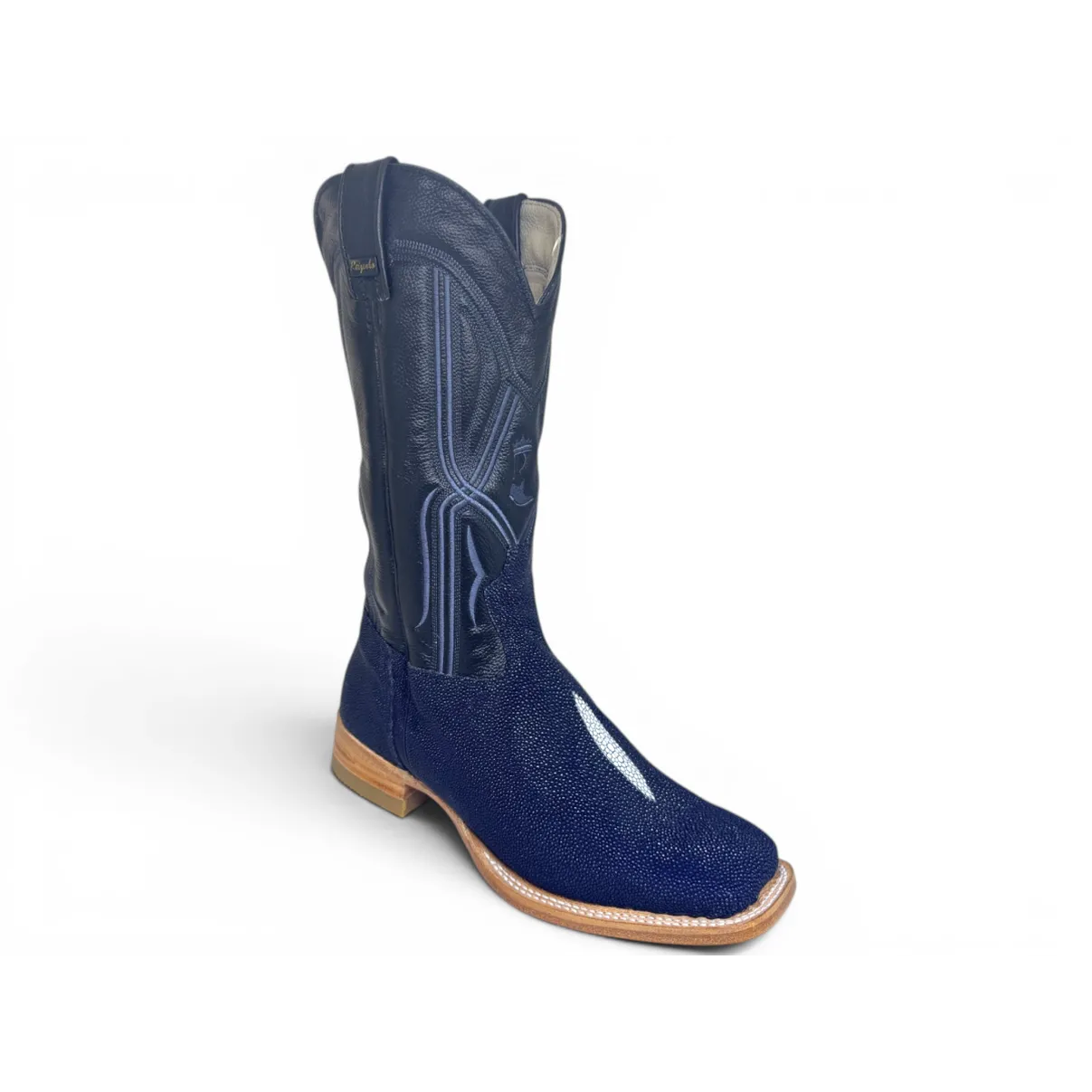 Bota Texana Reizinho Premium de Couro Legítimo de Arraia Deep Blue LIMITED EDITION - Cano Alto, Bico Quadrado - Solado de Couro Artesanal Injetado