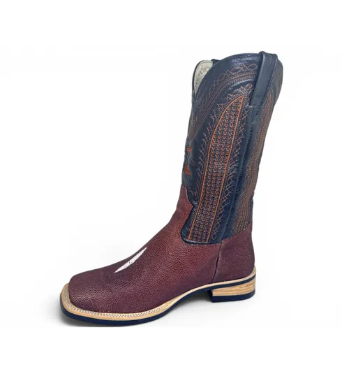 Bota Texana Reizinho Premium de Couro Legítimo de Arraia Evok LIMITED EDITION - Cano Alto, Bico Quadrado - Solado X-Flex Artesanal