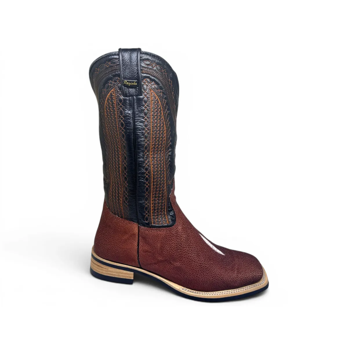 Bota Texana Reizinho Premium de Couro Legítimo de Arraia Evok LIMITED EDITION - Cano Alto, Bico Quadrado - Solado X-Flex