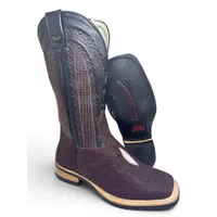Bota Texana Reizinho Premium de Couro Legítimo de Arraia Marrom Café LIMITED EDITION - Cano Alto, Bico Quadrado - Solado X-Flex Artesanal - imagem 1