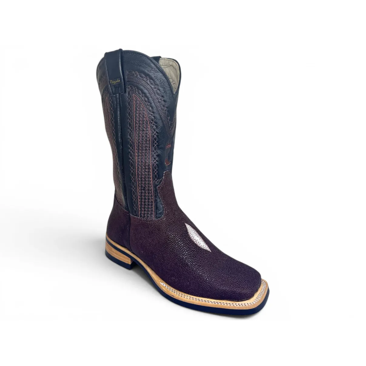 Bota Texana Reizinho Premium de Couro Legítimo de Arraia Marrom Café LIMITED EDITION - Cano Alto, Bico Quadrado - Solado X-Flex Artesanal