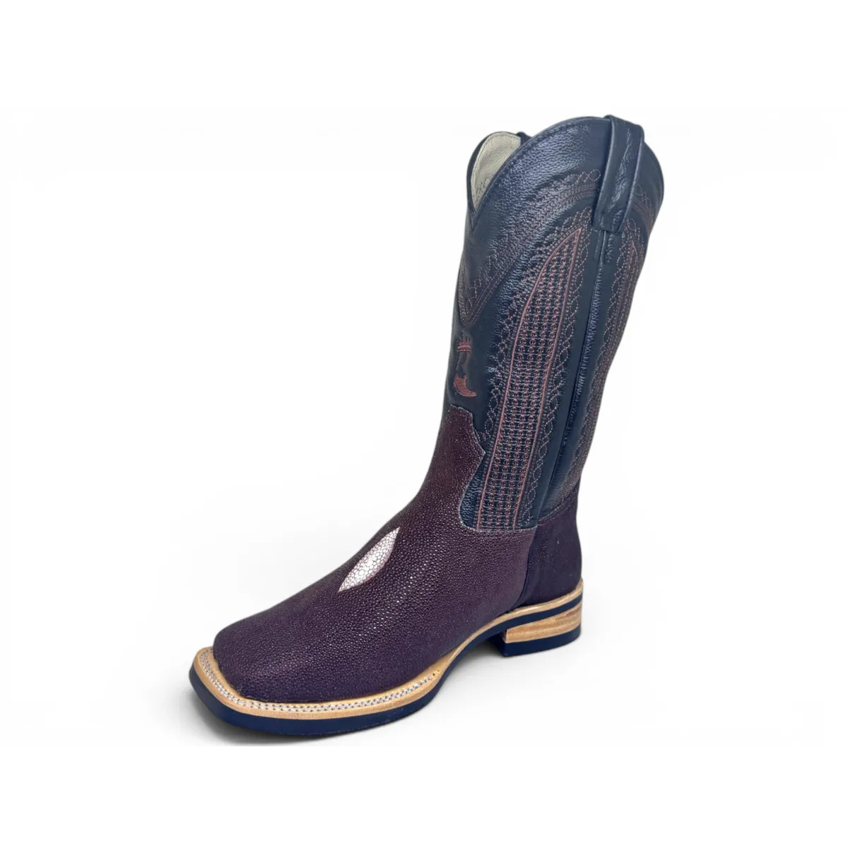 Bota Texana Reizinho Premium de Couro Legítimo de Arraia Marrom Café LIMITED EDITION - Cano Alto, Bico Quadrado - Solado X-Flex Artesanal