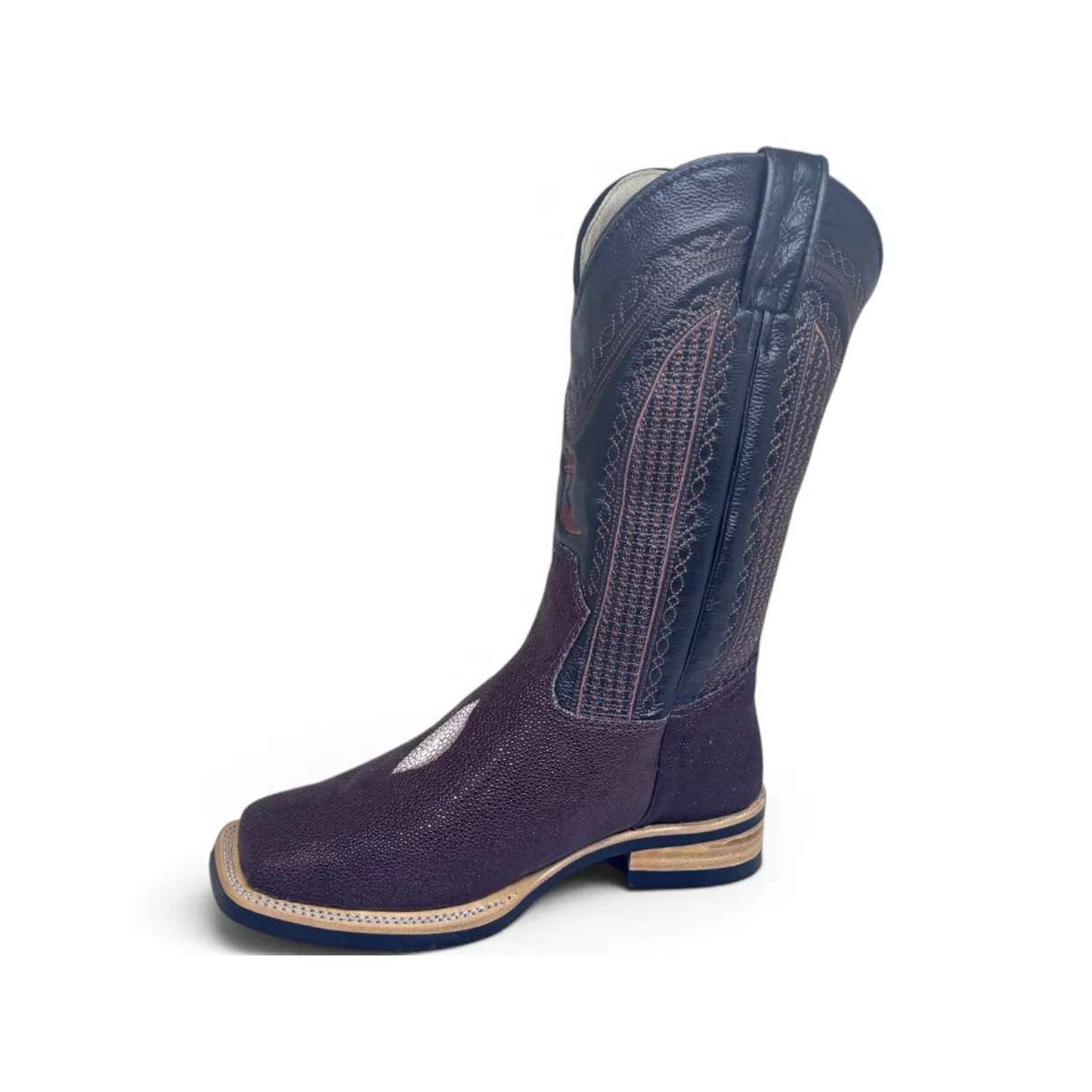 Bota Texana Reizinho Premium de Couro Legítimo de Arraia Marrom Café LIMITED EDITION - Cano Alto, Bico Quadrado - Solado X-Flex Artesanal
