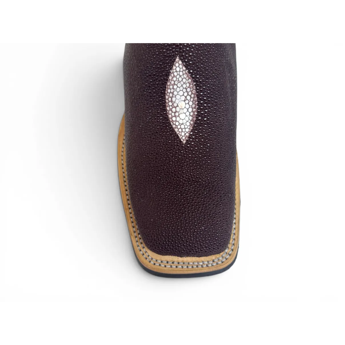 Bota Texana Reizinho Premium de Couro Legítimo de Arraia Marrom Café LIMITED EDITION - Cano Alto, Bico Quadrado - Solado X-Flex Artesanal