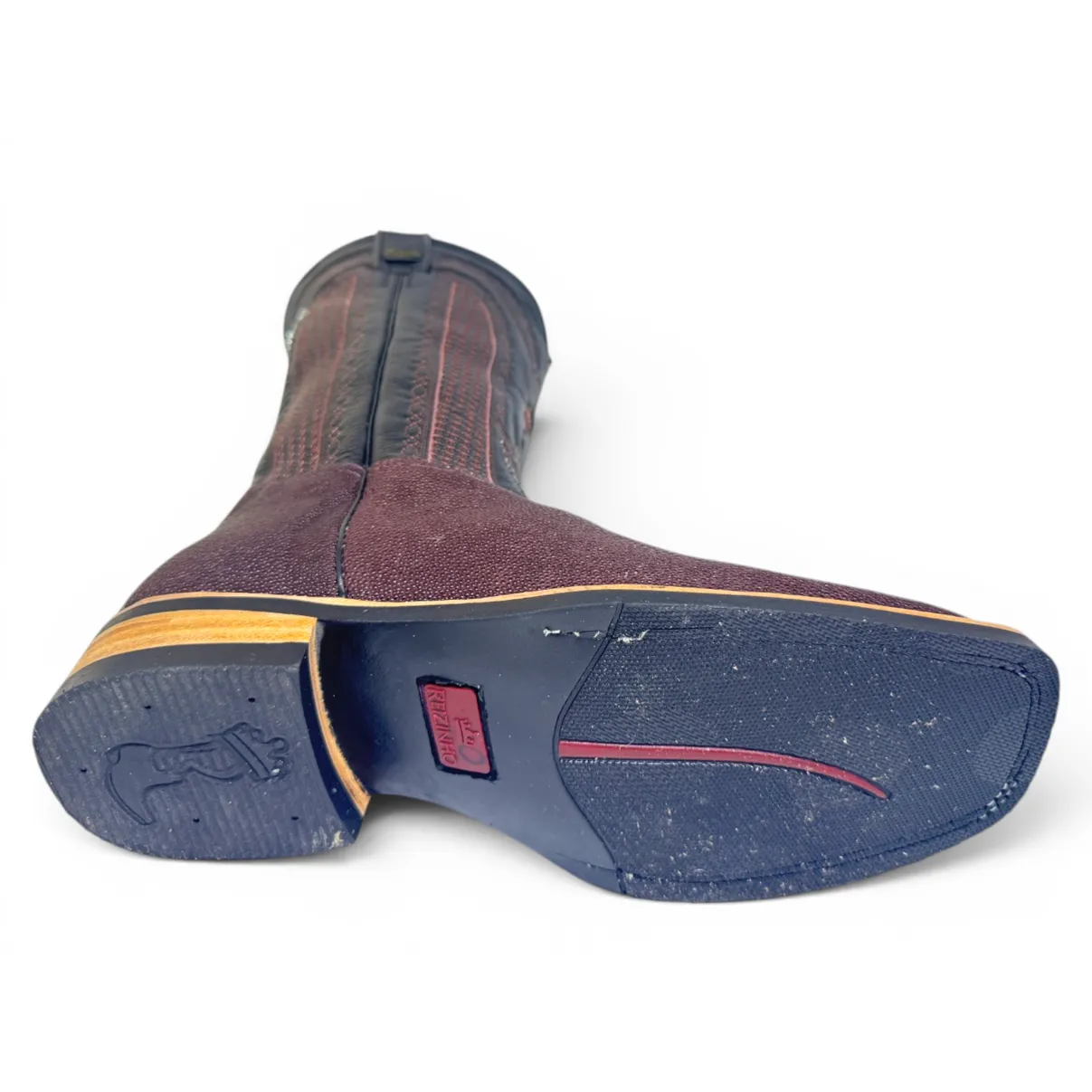 Bota Texana Reizinho Premium de Couro Legítimo de Arraia Marrom Café LIMITED EDITION - Cano Alto, Bico Quadrado - Solado X-Flex Artesanal