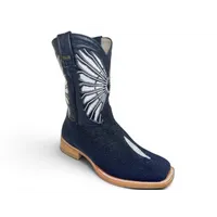 Bota Texana Reizinho Premium de Couro Legítimo de Arraia Preta LIMITED EDITION - Cano Médio, Bico Quadrado - Solado de Couro Artesanal Injetado - imagem 7