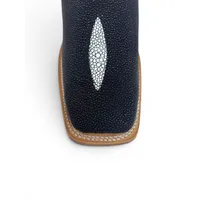 Bota Texana Reizinho Premium de Couro Legítimo de Arraia Preta LIMITED EDITION - Cano Médio, Bico Quadrado - Solado de Couro Artesanal Injetado - imagem 4