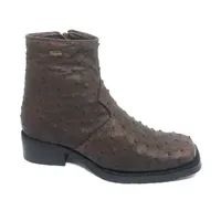 Bota de Couro De Avestruz Cheio Marrom Café - Cano Curto, Bico Quadrado, Solado X-Flex Artesanal - imagem 4