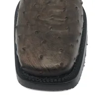 Bota de Couro De Avestruz Cheio Marrom Café - Cano Curto, Bico Quadrado, Solado X-Flex Artesanal - imagem 5