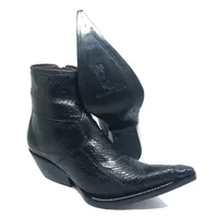 Bota Texana Reizinho Premium de Couro Legítimo de Cobra Napa Preta com Cabeça LIMITED EDITION - Cano Curto, Bico Fino - Solado de Couro Artesanal - imagem 1
