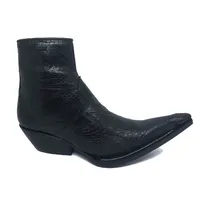 Bota Texana Reizinho Premium de Couro Legítimo de Cobra Napa Preta com Cabeça LIMITED EDITION - Cano Curto, Bico Fino - Solado de Couro Artesanal - imagem 2