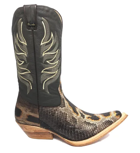Bota Texana Reizinho Premium de Couro Legítimo de Cobra Python Brown Crafts LIMITED EDITION - Cano Alto, Bico Fino - Solado de Couro Artesanal