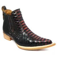 Bota Texana Reizinho Premium de Couro Legítimo de Cobra Python Black Salmon LIMITED EDITION - Cano Curto, Bico Fino - Solado de Couro Artesanal - imagem 5