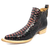 Bota Texana Reizinho Premium de Couro Legítimo de Cobra Python Black Salmon LIMITED EDITION - Cano Curto, Bico Fino - Solado de Couro Artesanal - imagem 4