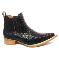 Bota Texana Reizinho Premium de Couro Legítimo de Cobra Python Black Salmon LIMITED EDITION - Cano Curto, Bico Fino - Solado de Couro Artesanal - imagem 3