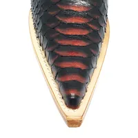 Bota Texana Reizinho Premium de Couro Legítimo de Cobra Python Black Salmon LIMITED EDITION - Cano Curto, Bico Fino - Solado de Couro Artesanal - imagem 6