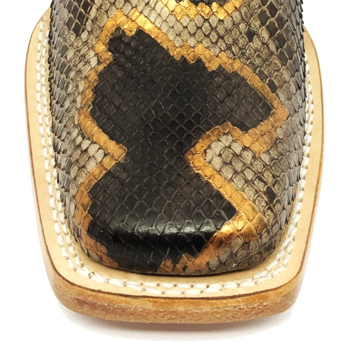 Bota Texana Reizinho Premium de Couro Legítimo de Cobra Python Brown Crafts LIMITED EDITION - Cano Alto, Bico Quadrado - Solado de Couro Artesanal