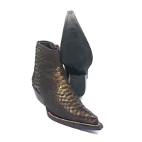 Bota Texana Reizinho Premium de Couro Legítimo de Cobra Python Brown Gold LIMITED EDITION - Cano Curto, Bico Fino - Solado de Couro Artesanal Injetado - imagem 1