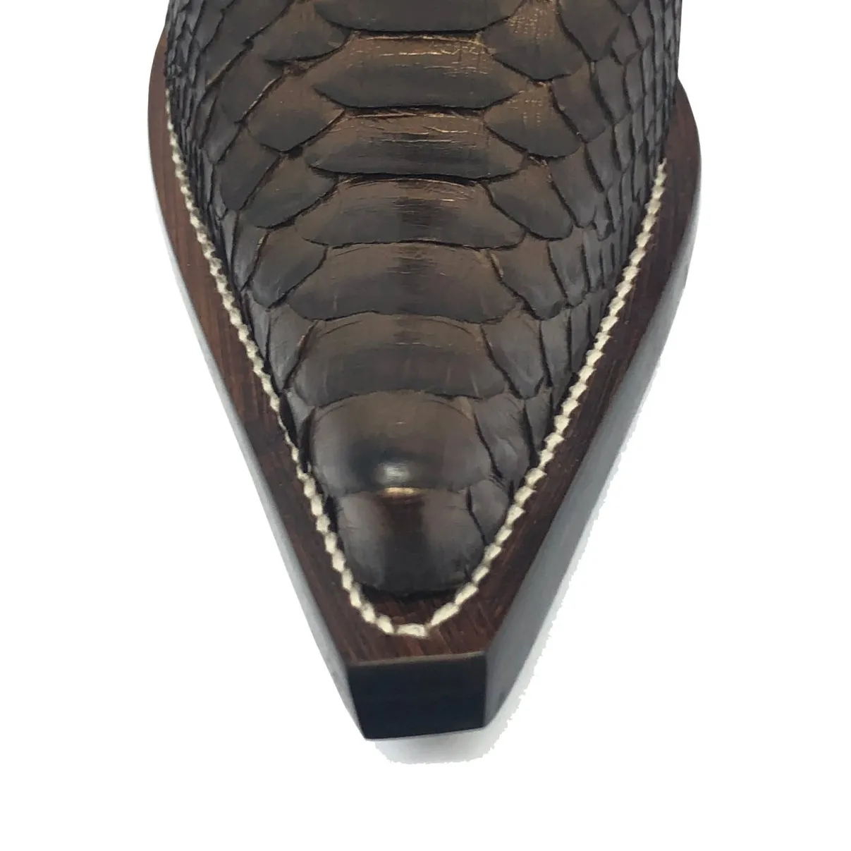Bota Texana Reizinho Premium de Couro Legítimo de Cobra Python Brown Gold LIMITED EDITION - Cano Curto, Bico Fino - Solado de Couro Artesanal Injetado