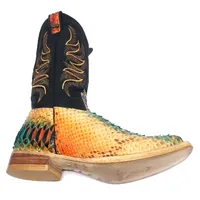 Bota Texana Reizinho Premium de Couro Legítimo de Cobra Python Cassis LIMITED EDITION - Cano Alto, Bico Quadrado - Solado de Couro Artesanal - imagem 4