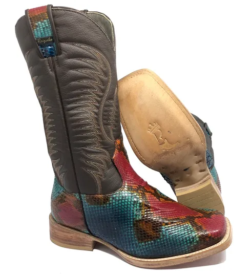 Bota Texana Reizinho Premium de Couro Legítimo de Cobra Python Lille LIMITED EDITION - Cano Alto, Bico Quadrado - Solado de Couro Artesanal