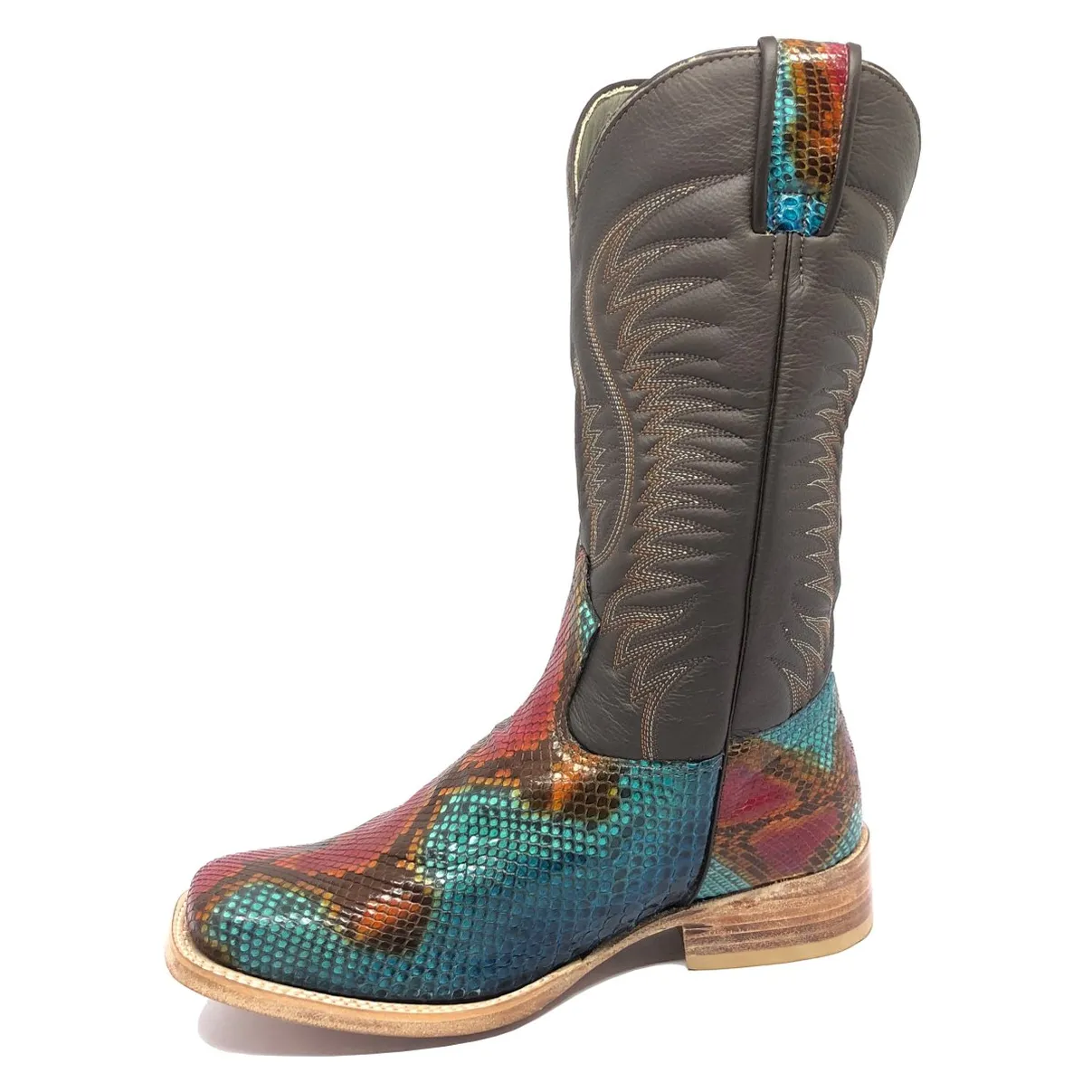 Bota Texana Reizinho Premium de Couro Legítimo de Cobra Python Lille LIMITED EDITION - Cano Alto, Bico Quadrado - Solado de 