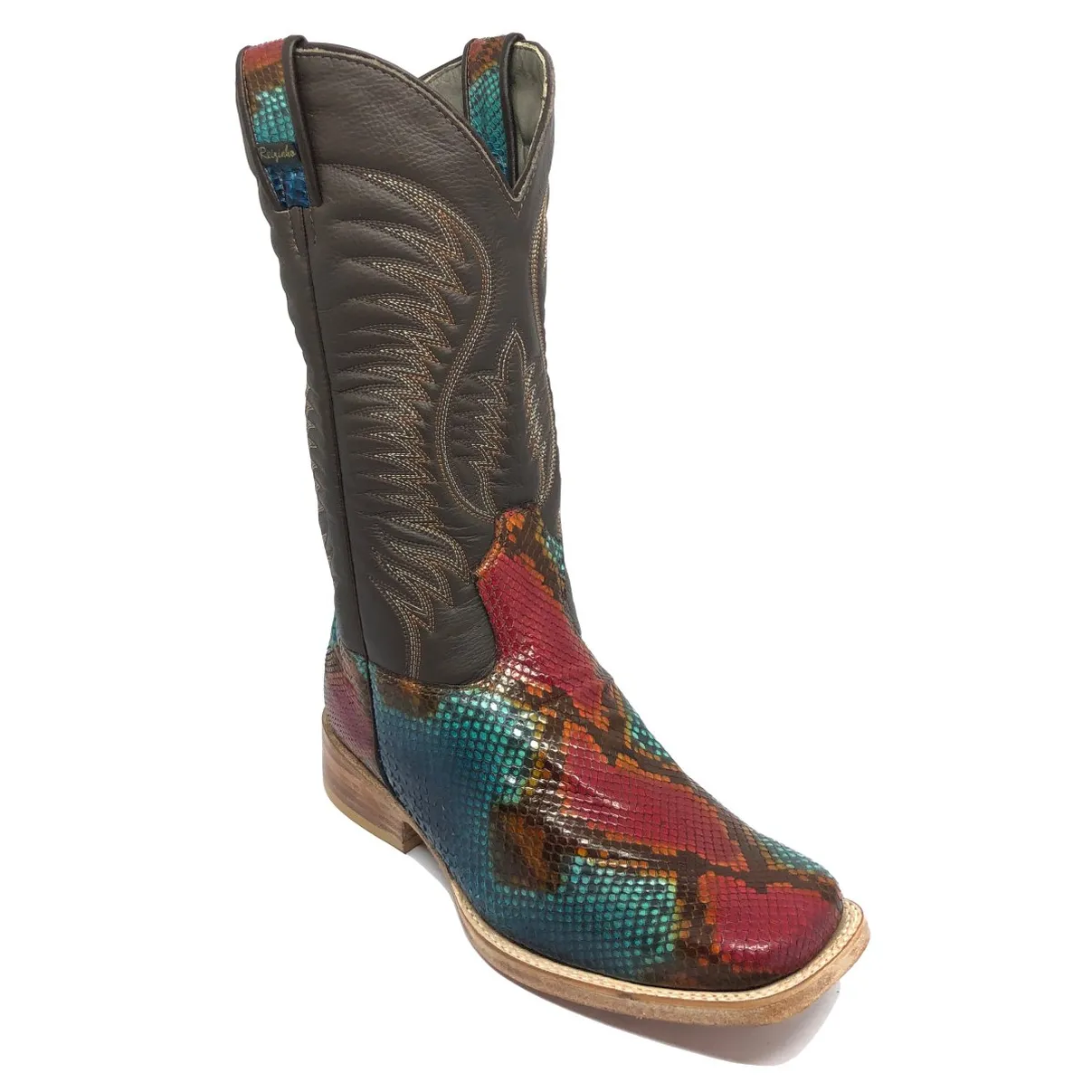 Bota Texana Reizinho Premium de Couro Legítimo de Cobra Python Lille LIMITED EDITION - Cano Alto, Bico Quadrado - Solado de 