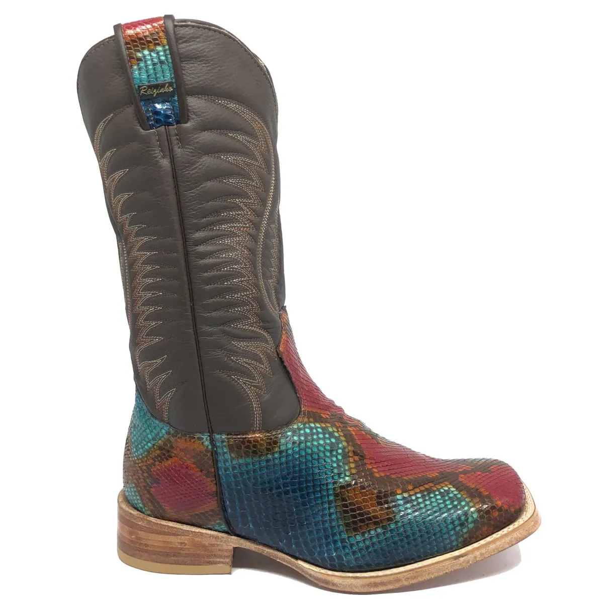Bota Texana Reizinho Premium de Couro Legítimo de Cobra Python Lille LIMITED EDITION - Cano Alto, Bico Quadrado - Solado de 