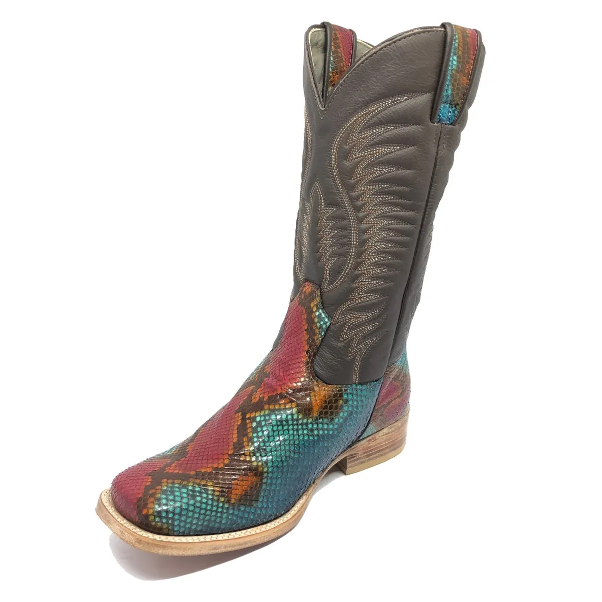 Bota Texana Reizinho Premium de Couro Legítimo de Cobra Python Lille LIMITED EDITION - Cano Alto, Bico Quadrado - Solado de 