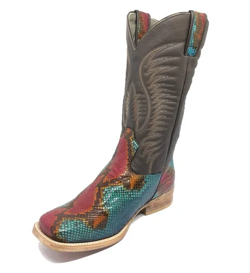 Bota Texana Reizinho Premium de Couro Legítimo de Cobra Python Lille LIMITED EDITION - Cano Alto, Bico Quadrado - Solado de Couro Artesanal