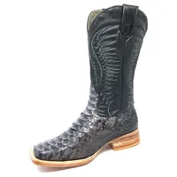 Bota Texana Reizinho Premium de Couro Legítimo de Cobra Python Luxo Black LIMITED EDITION - Cano Alto, Bico Quadrado - Solado de Couro Artesanal - imagem 6