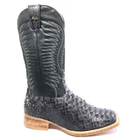Bota Texana Reizinho Premium de Couro Legítimo de Cobra Python Luxo Black LIMITED EDITION - Cano Alto, Bico Quadrado - Solado de Couro Artesanal - imagem 3