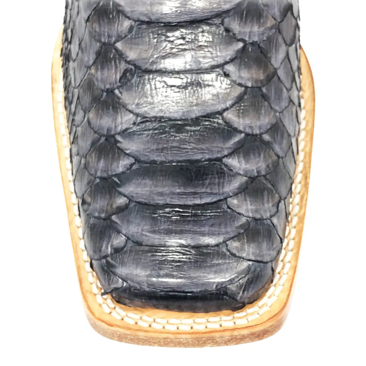Bota Texana Reizinho Premium de Couro Legítimo de Cobra Python Luxo Black LIMITED EDITION - Cano Alto, Bico Quadrado - Solado de Couro Artesanal