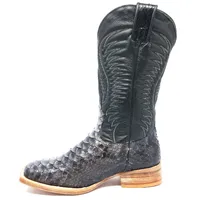 Bota Texana Reizinho Premium de Couro Legítimo de Cobra Python Luxo Black LIMITED EDITION - Cano Alto, Bico Quadrado - Solado de Couro Artesanal - imagem 2