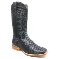 Bota Texana Reizinho Premium de Couro Legítimo de Cobra Python Luxo Black LIMITED EDITION - Cano Alto, Bico Quadrado - Solado de Couro Artesanal - imagem 7