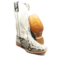 Bota Texana Reizinho Premium de Couro Legítimo de Cobra Python Natural LIMITED EDITION - Cano Alto, Bico Quadrado - Solado de Couro Artesanal - imagem 1