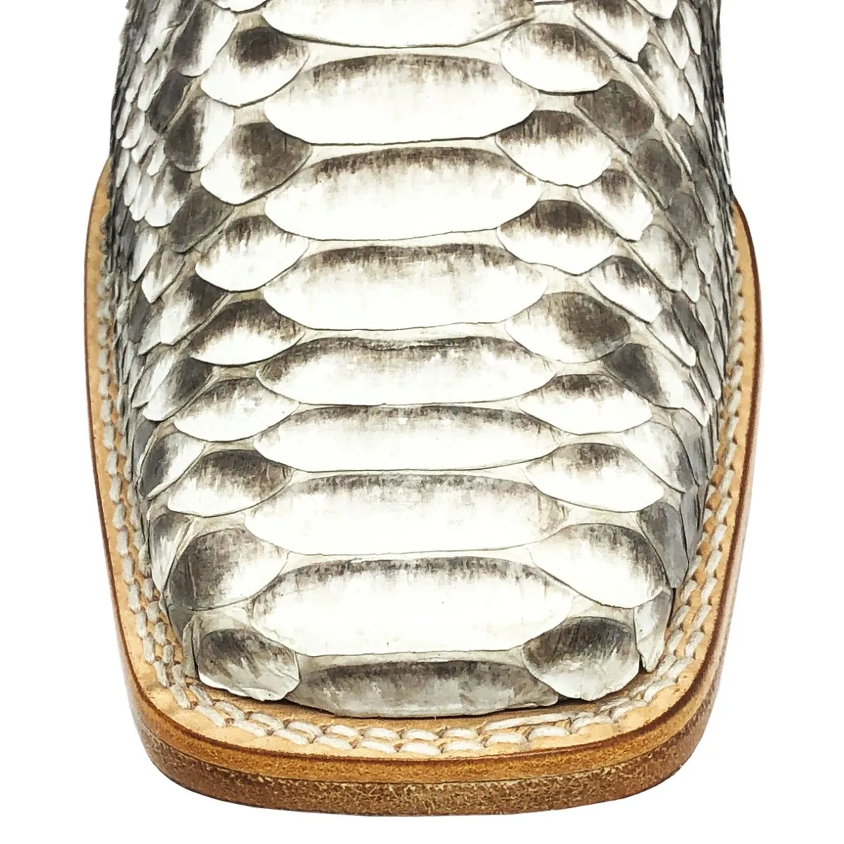 Bota Texana Reizinho Premium de Couro Legítimo de Cobra Python Natural LIMITED EDITION - Cano Alto, Bico Quadrado - Solado de Couro Artesanal