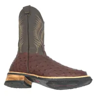 Bota De Couro De Avestruz Cheio Pinhão Escuro - Cano Alto, Bico Quadrado, Solado X-flex Artesanal - imagem 2