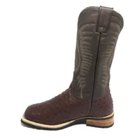Bota De Couro De Avestruz Cheio Pinhão Escuro - Cano Alto, Bico Quadrado, Solado X-flex Artesanal - imagem 4