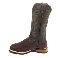 Bota De Couro De Avestruz Cheio Pinhão Escuro - Cano Alto, Bico Quadrado, Solado X-flex Artesanal - imagem 4