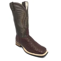 Bota De Couro De Avestruz Cheio Pinhão Escuro - Cano Alto, Bico Quadrado, Solado X-flex Artesanal - imagem 1