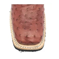 Bota De Couro De Avestruz Cheio Pinhão Escuro - Cano Alto, Bico Quadrado, Solado X-flex Artesanal - imagem 5